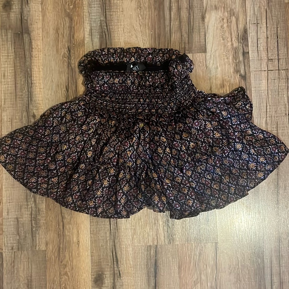 Floral Black Ruffle Mini Skirt